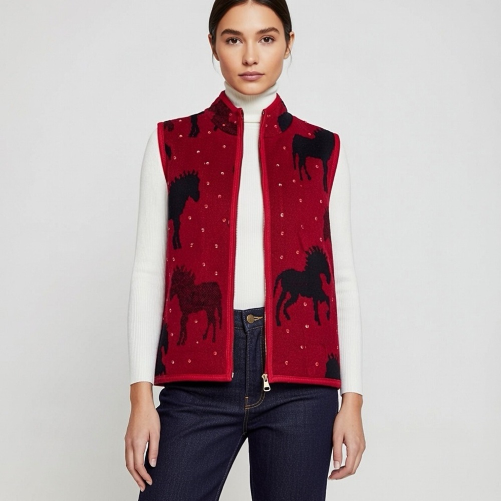 Tally Ho Wool Horse Zip Up Vest Size X Large